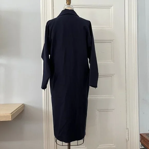 Vintage 1990s Karl Lagerfeld Collection Navy Wool Midi Shirtdress Women Size 42 - Picture 9 of 14